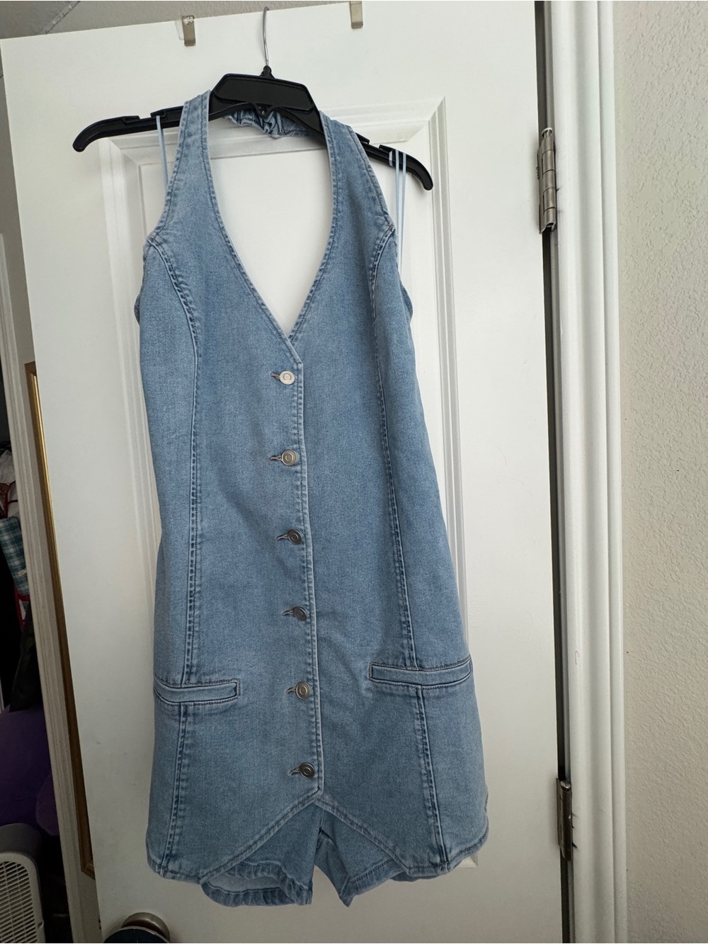 Altar'd State Light Blue Denim Halter Romper